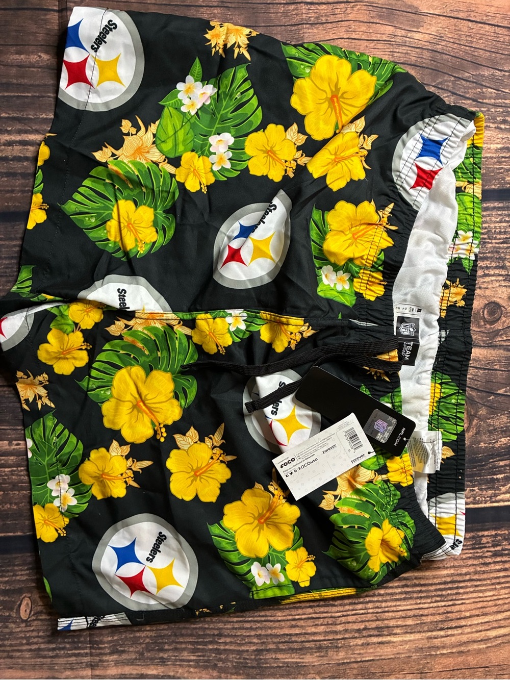 Men NFL Pittsburgh Steelers Floral Hawaiian swim trunks